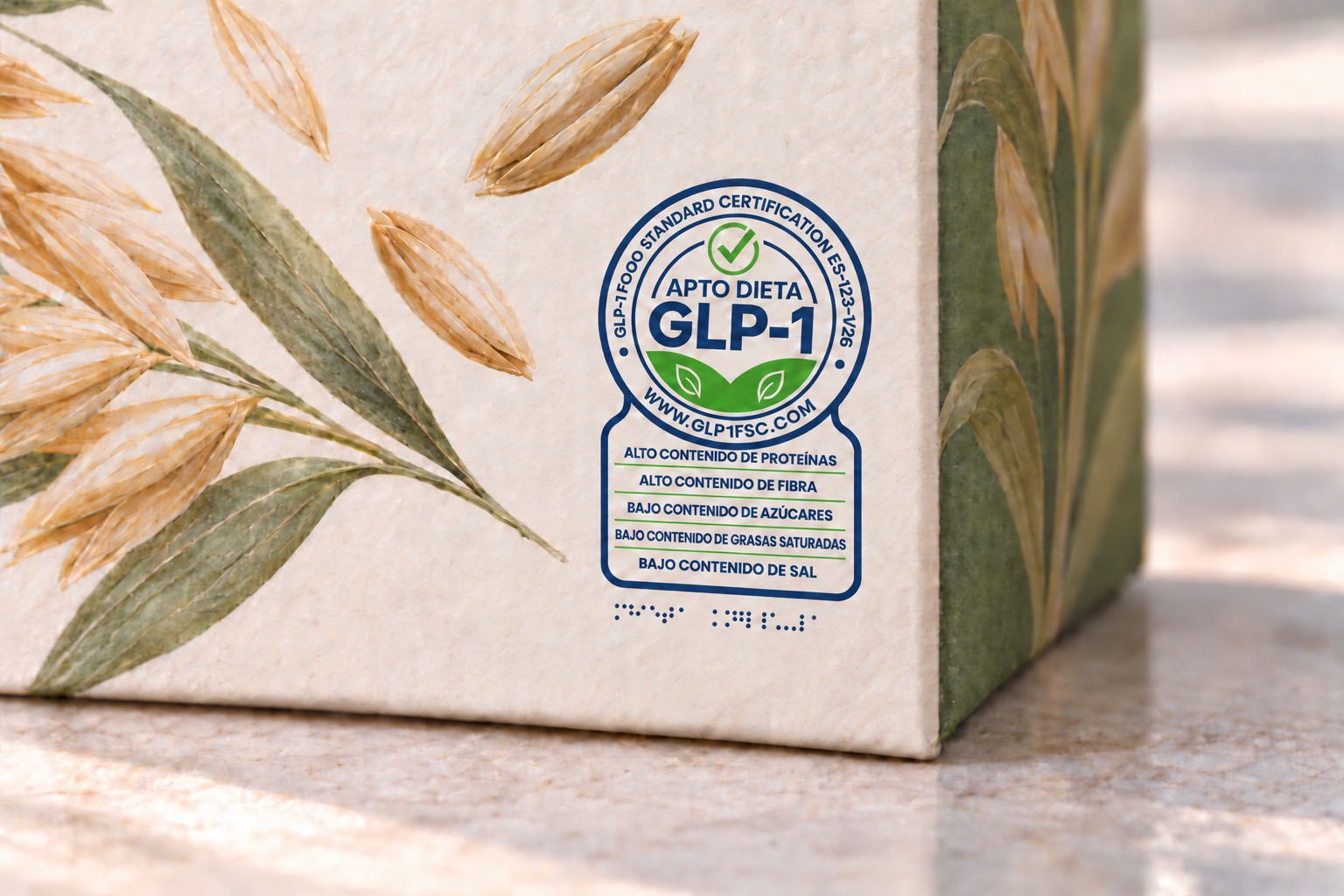 Illustrative packaging with the GLP-1 seal and ES-123-V26 code